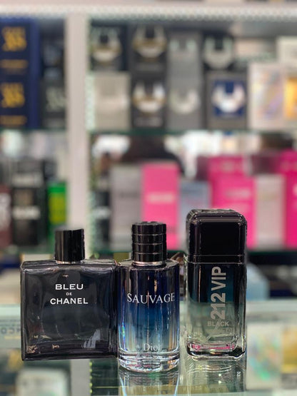 KIT 3 PERFUMES IMPORTADOS - SAUVAGE DIOR | BLEU DE CHANEL| 212 VIP BLACK