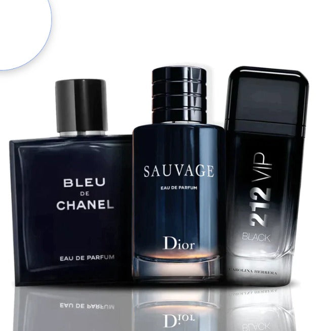 KIT 3 PERFUMES IMPORTADOS - SAUVAGE DIOR | BLEU DE CHANEL| 212 VIP BLACK